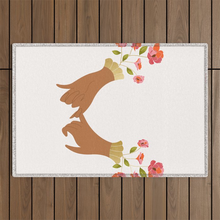 Pinky Promise | Valentine's Day Love Friendship | Floral Botanical Join Hands Forever  Outdoor Rug Gallery Image 1
