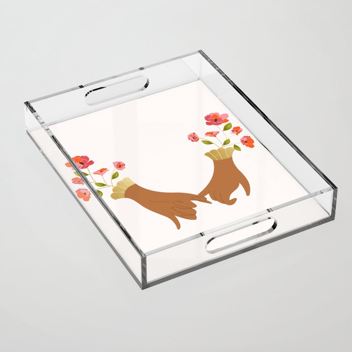 Pinky Promise | Valentine's Day Love Friendship | Floral Botanical Join Hands Forever  Acrylic Tray Gallery Image 1