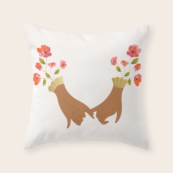 Pinky Promise | Valentine's Day Love Friendship | Floral Botanical Join Hands Forever  Throw Pillow Gallery Image 6