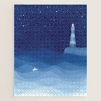 Lighthouse & the paper boat, blue ocean Jigsaw Puzzle Gallery Image 1