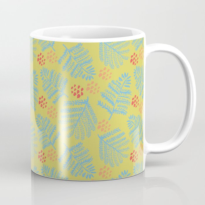 Winter & Woodsy Pine Trees in Yellow & Blue Coffee Mug Gallery Image 1