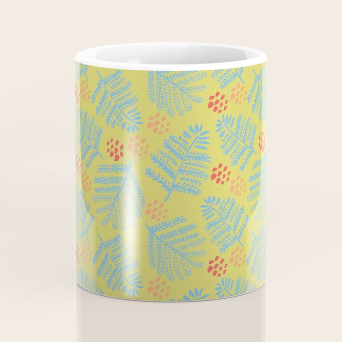 Winter & Woodsy Pine Trees in Yellow & Blue Coffee Mug Gallery Image 4