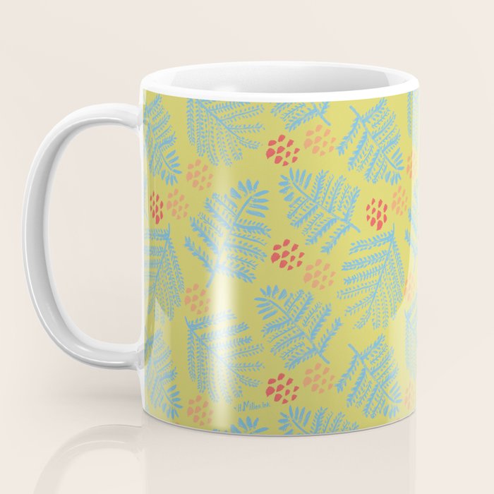 Winter & Woodsy Pine Trees in Yellow & Blue Coffee Mug Gallery Image 3