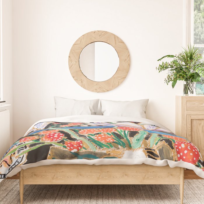 Lions and Tigers Dark Floral Still Life Painting Duvet Cover Gallery Image 3