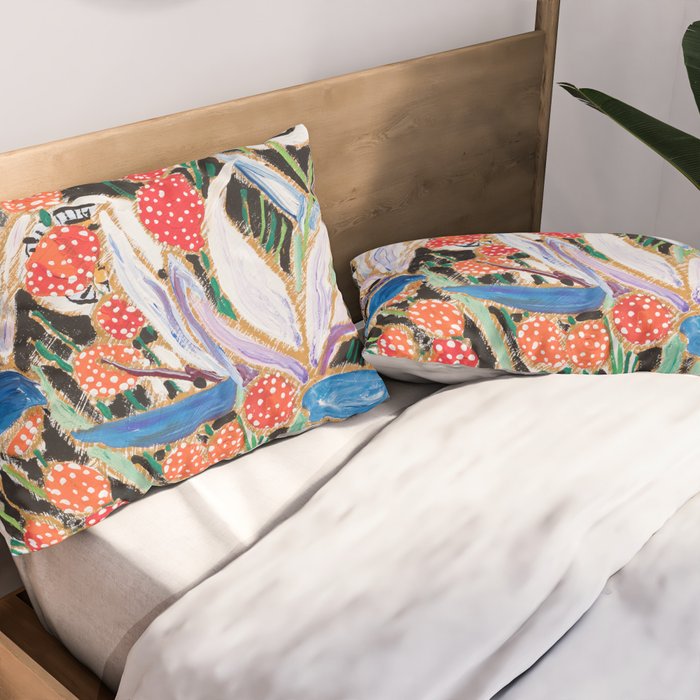 Lions and Tigers Dark Floral Still Life Painting Pillow Sham Gallery Image 2