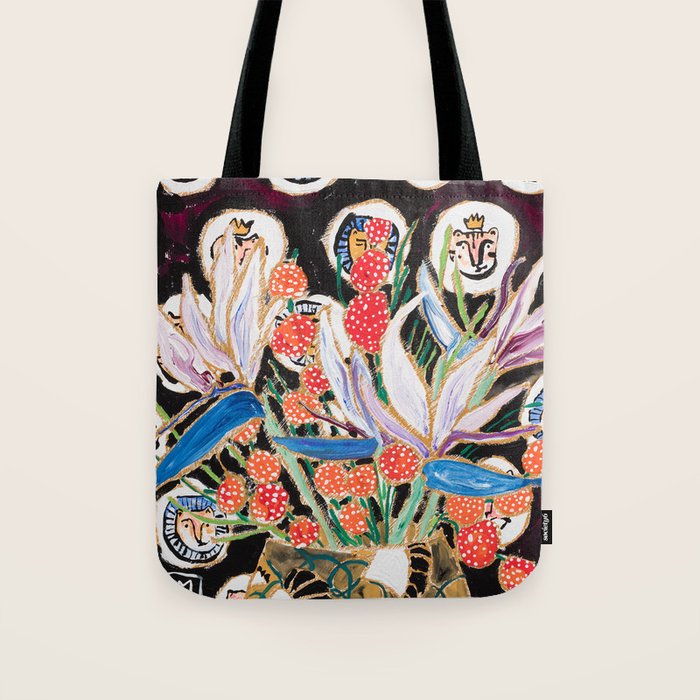 Lions and Tigers Dark Floral Still Life Painting Tote Bag Gallery Image 1