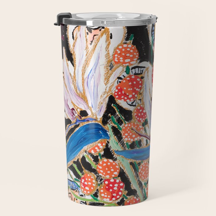 Lions and Tigers Dark Floral Still Life Painting Travel Mug Gallery Image 3