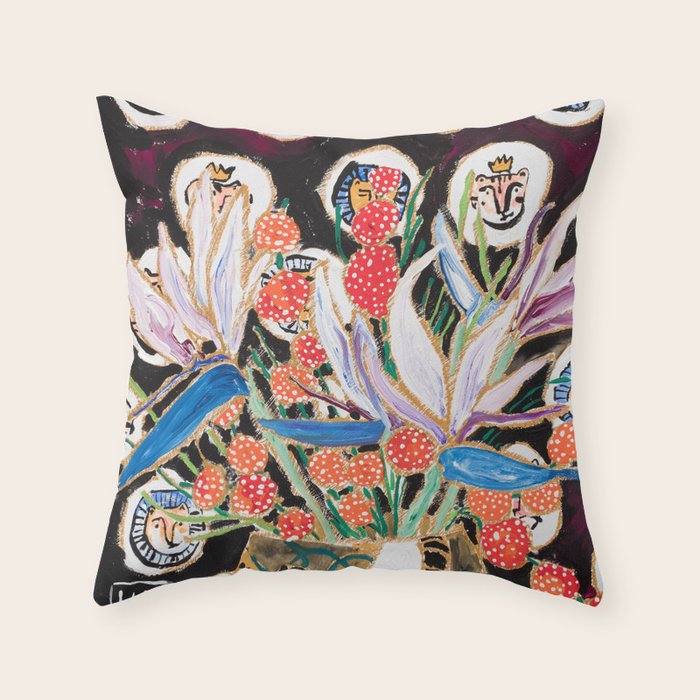 Lions and Tigers Dark Floral Still Life Painting Throw Pillow Gallery Image 6