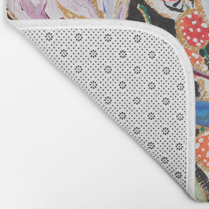 Lions and Tigers Dark Floral Still Life Painting Bath Mat Gallery Image 2