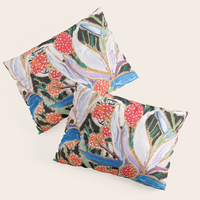 Lions and Tigers Dark Floral Still Life Painting Pillow Sham Gallery Image 3