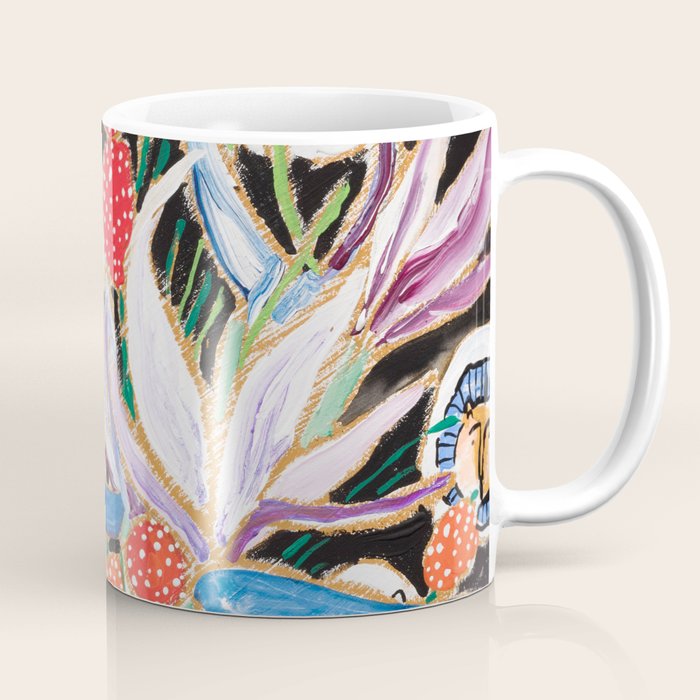 Lions and Tigers Dark Floral Still Life Painting Coffee Mug Gallery Image 1