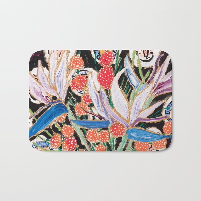 Lions and Tigers Dark Floral Still Life Painting Bath Mat Gallery Image 1