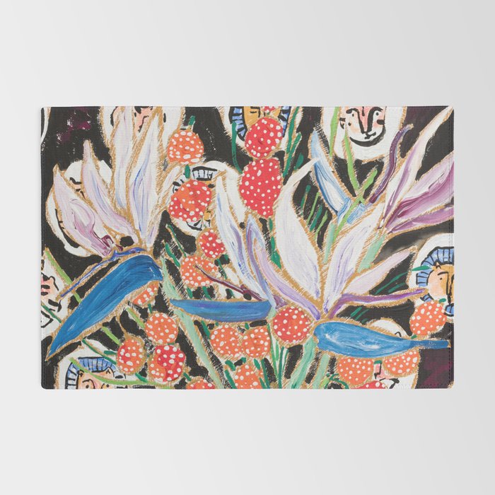 Lions and Tigers Dark Floral Still Life Painting Rug Gallery Image 2