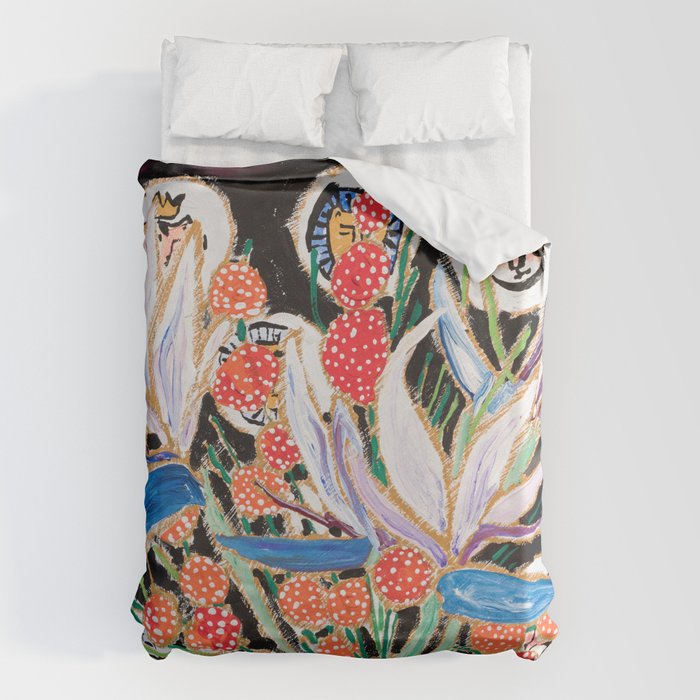 Lions and Tigers Dark Floral Still Life Painting Duvet Cover Gallery Image 1