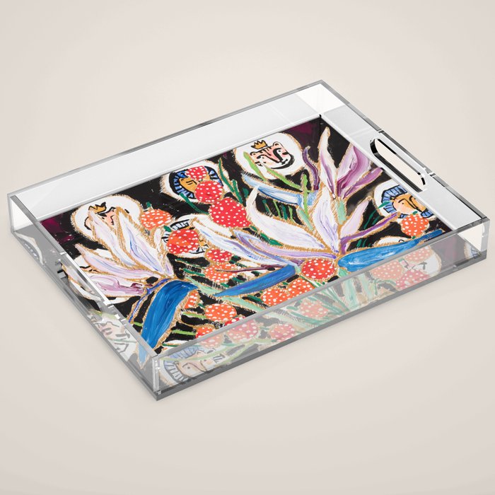 Lions and Tigers Dark Floral Still Life Painting Acrylic Tray Gallery Image 1