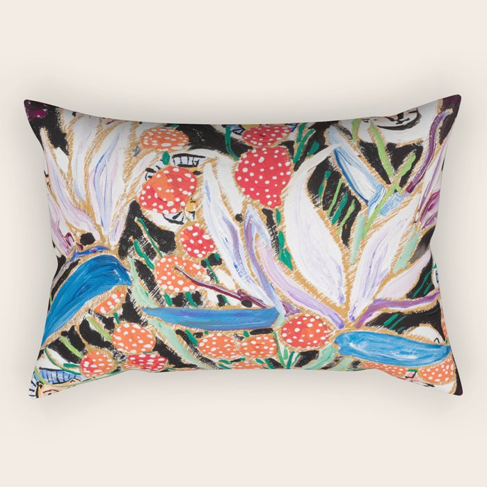 Lions and Tigers Dark Floral Still Life Painting Rectangular Pillow Gallery Image 2