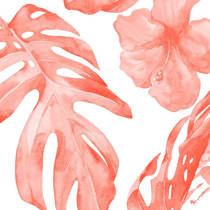 Tropical Hibiscus and Palm Leaves Dark Coral White Coffee Mug Gallery Image 2