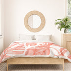 Tropical Hibiscus and Palm Leaves Dark Coral White Duvet Cover Gallery Image 3