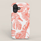 Tropical Hibiscus and Palm Leaves Dark Coral White iPhone Case Gallery Image 1