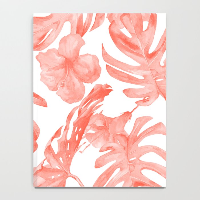 Tropical Hibiscus and Palm Leaves Dark Coral White Notebook Gallery Image 4