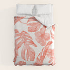 Tropical Hibiscus and Palm Leaves Dark Coral White Duvet Cover Gallery Image 6