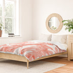 Tropical Hibiscus and Palm Leaves Dark Coral White Duvet Cover Gallery Image 2