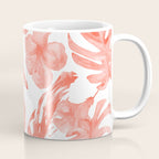 Tropical Hibiscus and Palm Leaves Dark Coral White Coffee Mug Gallery Image 1