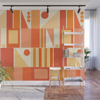 Mid Century Modern Modtastic Orange Peach Geometric Abstract Pattern Wall Mural Gallery Image 1