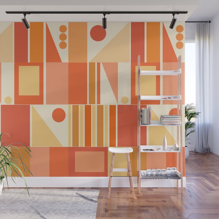 Mid Century Modern Modtastic Orange Peach Geometric Abstract Pattern Wall Mural Gallery Image 1