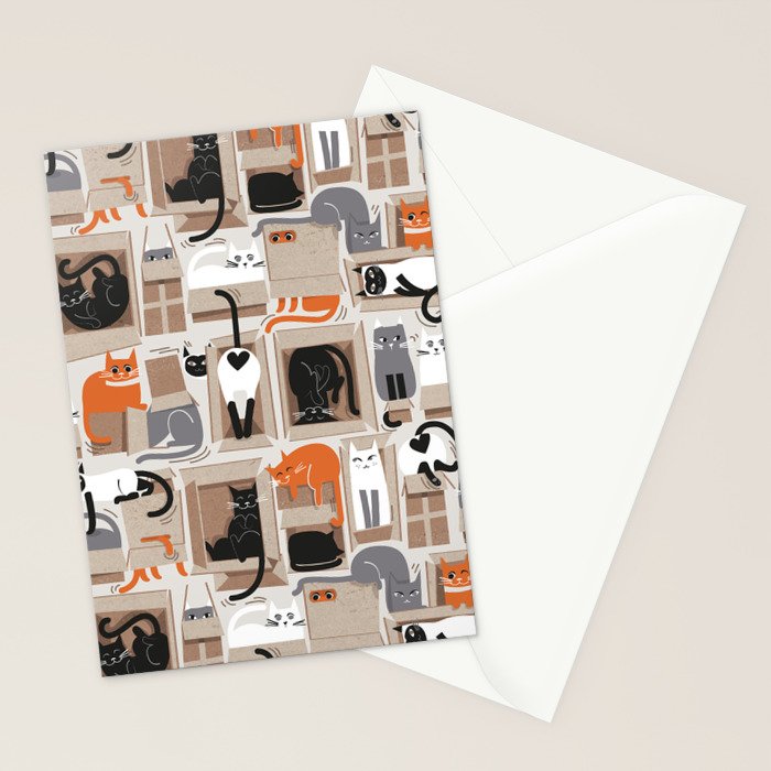Purfect feline architecture // beige background cute cats in cardboard boxes Stationery Card Gallery Image 2