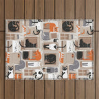 Purfect feline architecture // beige background cute cats in cardboard boxes Outdoor Rug Gallery Image 1