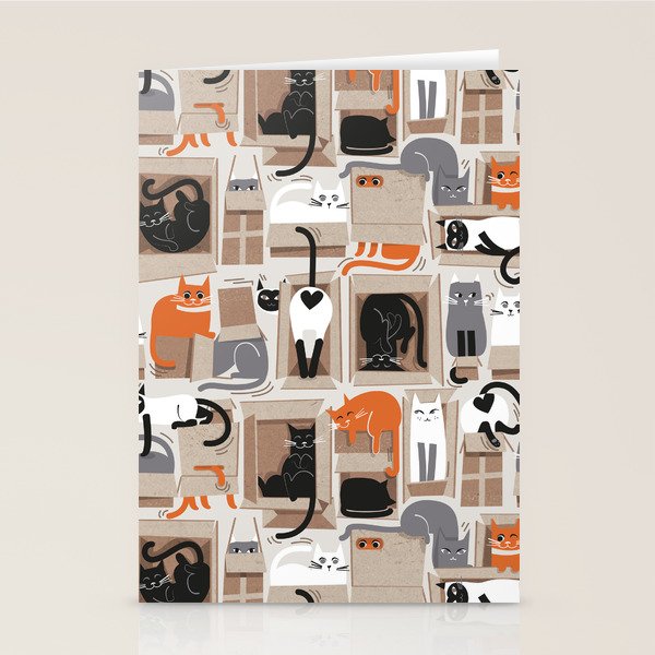 Purfect feline architecture // beige background cute cats in cardboard boxes Stationery Card Gallery Image 1