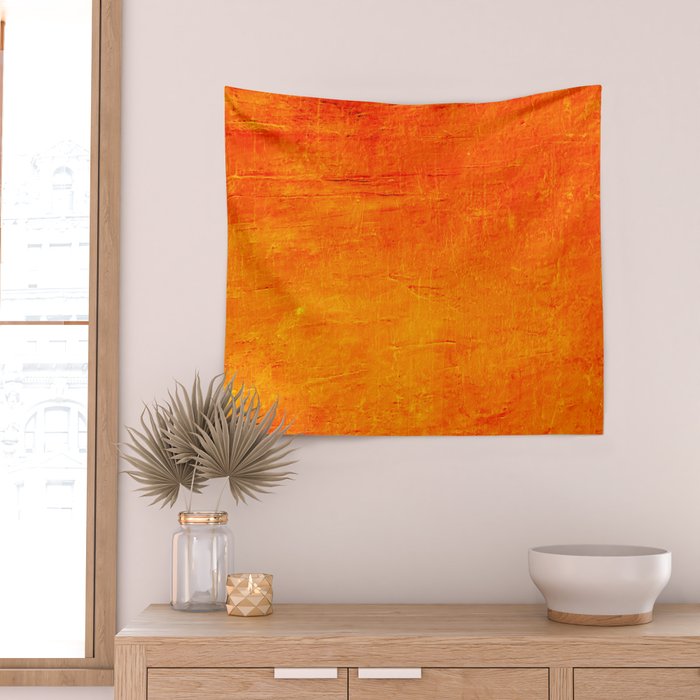 Orange Sunset Textured Acrylic Painting Wall Tapestry Gallery Image 2