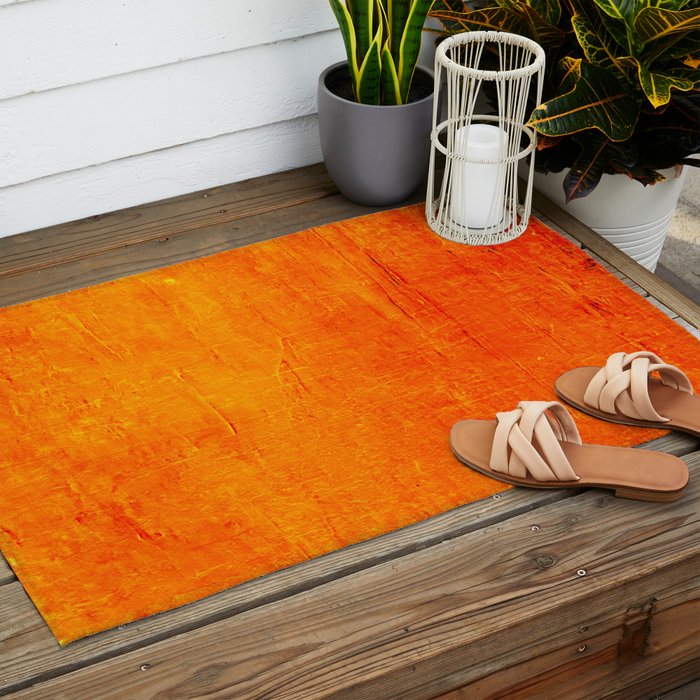 Orange Sunset Textured Acrylic Painting Outdoor Rug Gallery Image 2