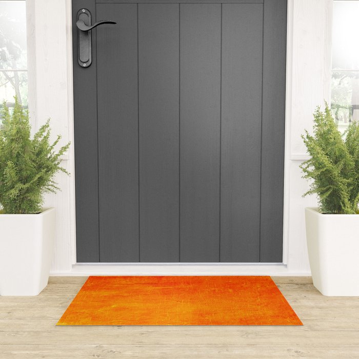 Orange Sunset Textured Acrylic Painting Welcome Mat Gallery Image 3