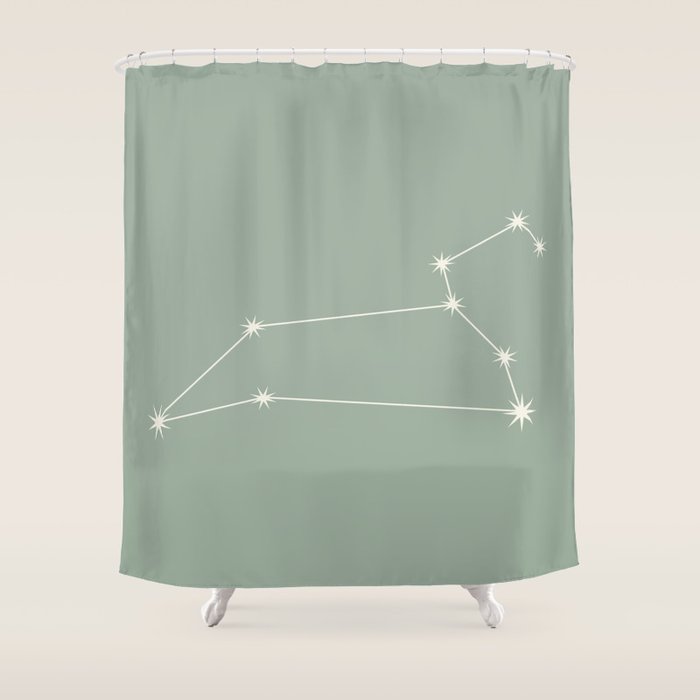 Leo Zodiac Star Constellation Line Art Soft Sage Shower Curtain Gallery Image 1
