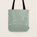 Leo Zodiac Star Constellation Line Art Soft Sage Tote Bag Gallery Image 1