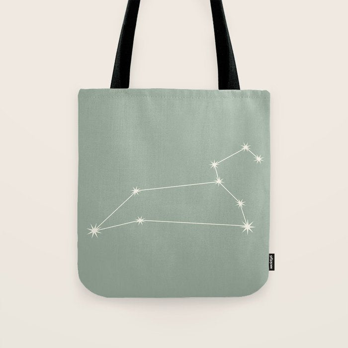 Leo Zodiac Star Constellation Line Art Soft Sage Tote Bag Gallery Image 1