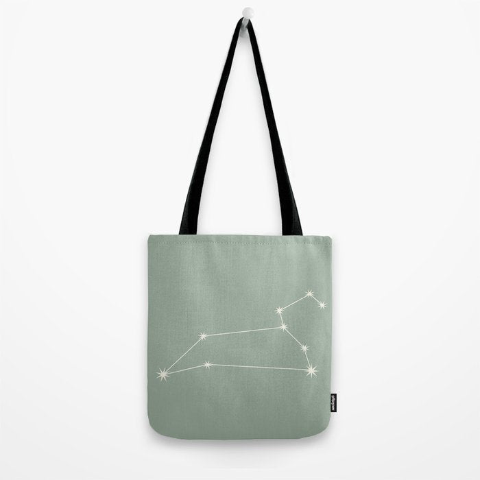 Leo Zodiac Star Constellation Line Art Soft Sage Tote Bag Gallery Image 2