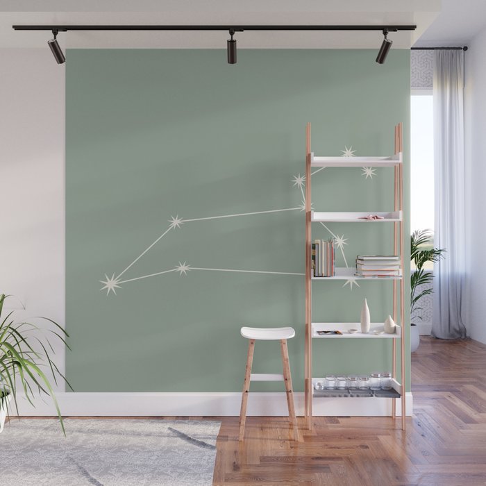 Leo Zodiac Star Constellation Line Art Soft Sage Wall Mural Gallery Image 1