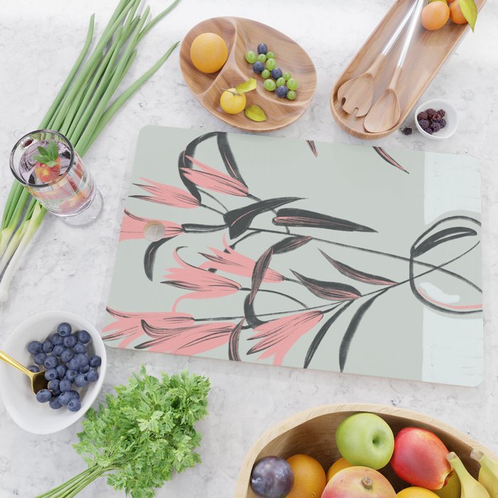 naive illustration of pink lily flower in a vase Cutting Board Gallery Image 2