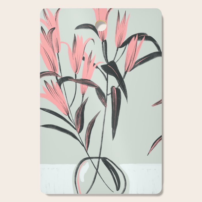 naive illustration of pink lily flower in a vase Cutting Board Gallery Image 1