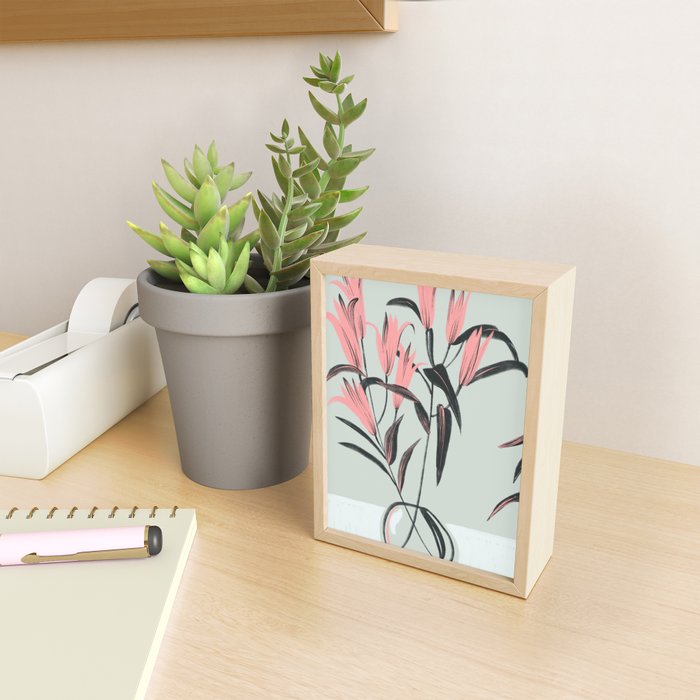 naive illustration of pink lily flower in a vase Mini Art Print Gallery Image 2
