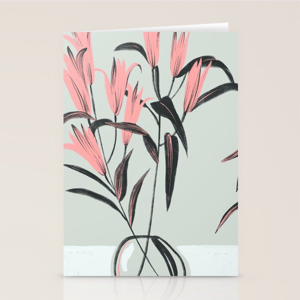 naive illustration of pink lily flower in a vase Stationery Card Gallery Image 1