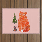 Christmas fox - illustration Outdoor Rug Gallery Image 1