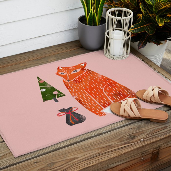 Christmas fox - illustration Outdoor Rug Gallery Image 2
