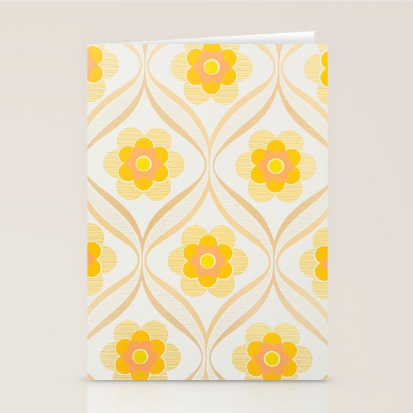 Vintage 70s Yellow Floral Pattern Stationery Card Gallery Image 2