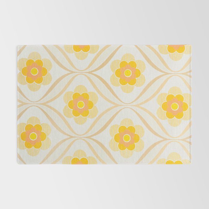 Vintage 70s Yellow Floral Pattern Rug Gallery Image 2