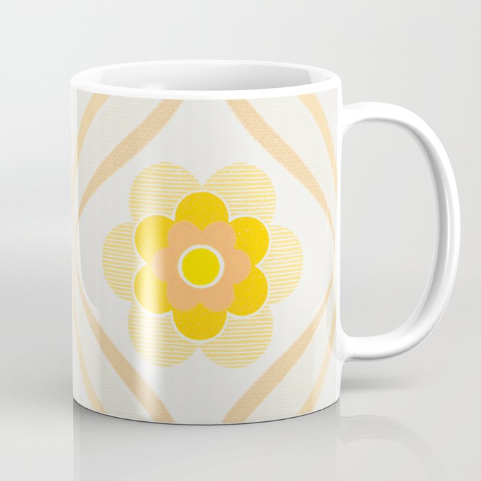 Vintage 70s Yellow Floral Pattern Coffee Mug Gallery Image 1