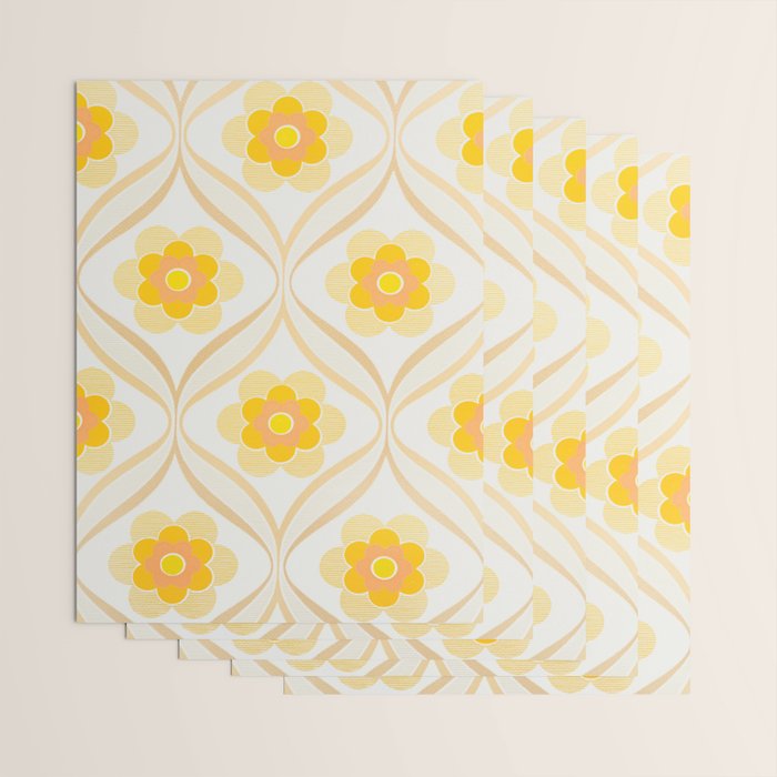 Vintage 70s Yellow Floral Pattern Wrapping Paper Gallery Image 3
